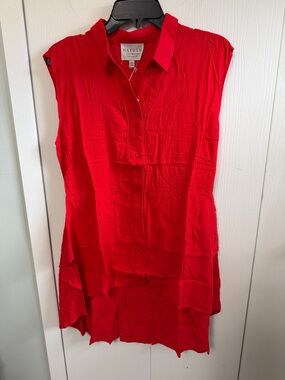 Hayden Red Sleeveless Button-Front Tunic Top